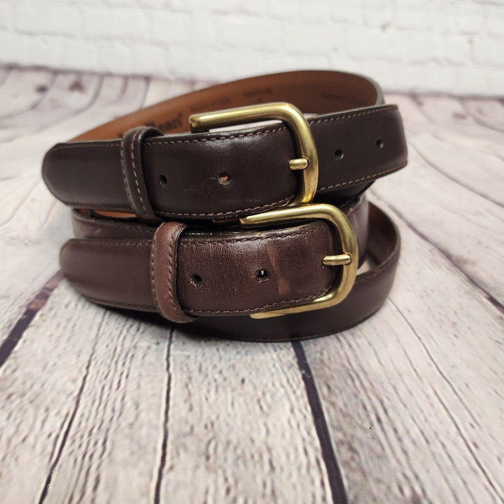 L.L. Bean Men's Genuine Leather Belt Bundle of 2 40" Brown Belts